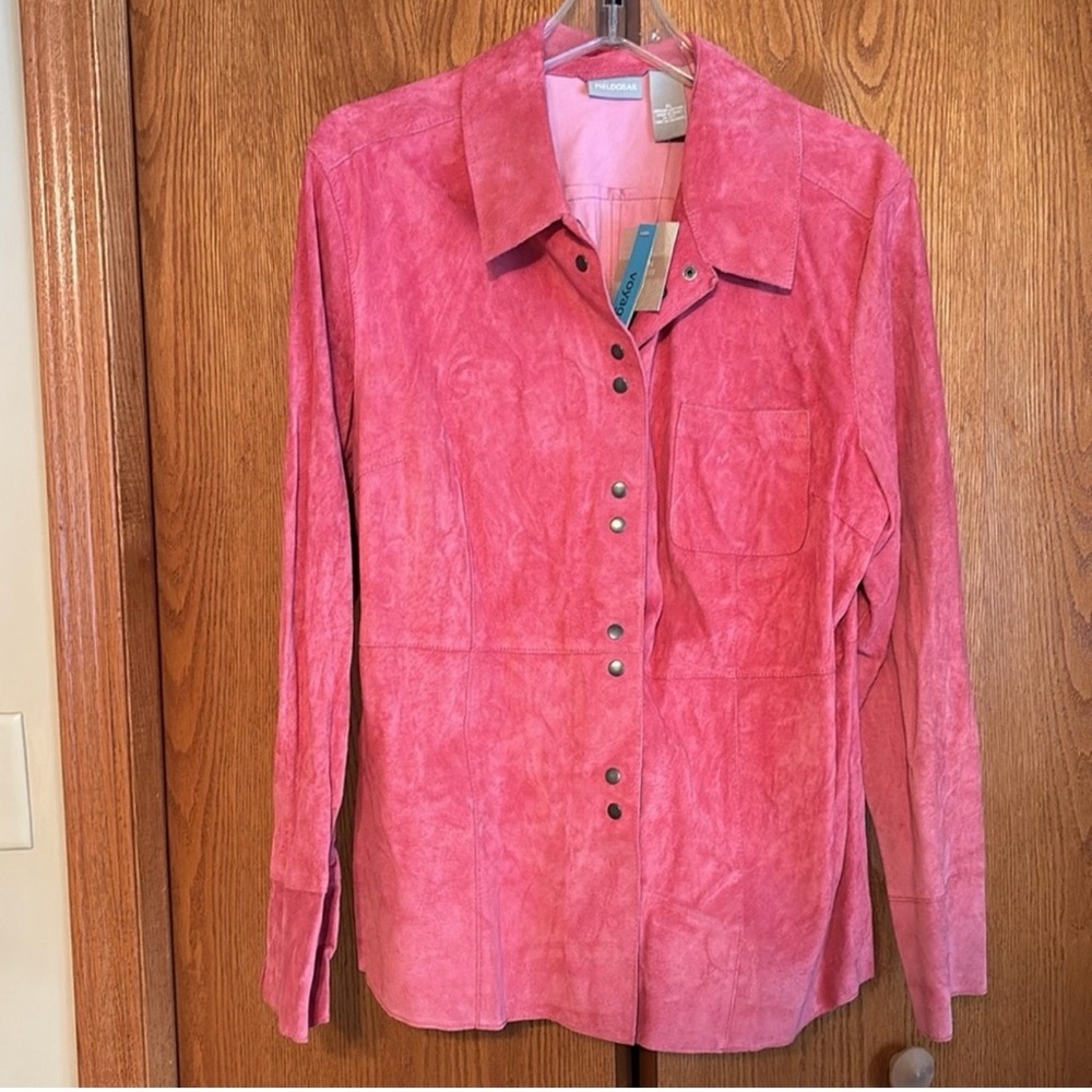 Elegant Pink Suede Button-Down Shirt